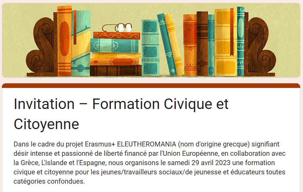 Dans le cadre du projet Erasmus+ ELEUTHEROMANIA, deux sessions de formation civique et citoyenne les 28 et 29 avril 2023